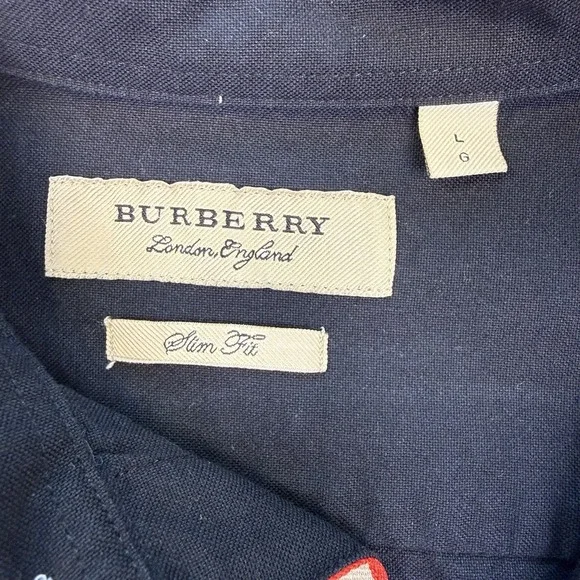 Vtg Burberry Women's L Slim Luxury Black Oxford Y2K Big EKD Logo Placket Lining - Picture 8 of 16